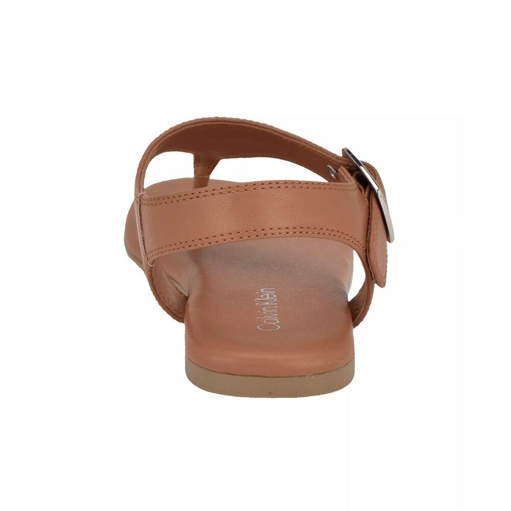 NWB Calvin Klein Moraca2 Buckle T-Strap Flat Sandals Dark Natural Size 9 - Picture 4 of 9
